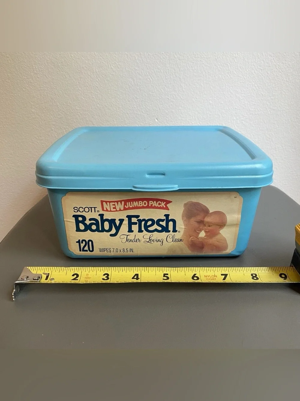 Vintage 1980s Scott Baby Fresh 120 Wipes Jumbo Pack Blue Plastic Container Prop